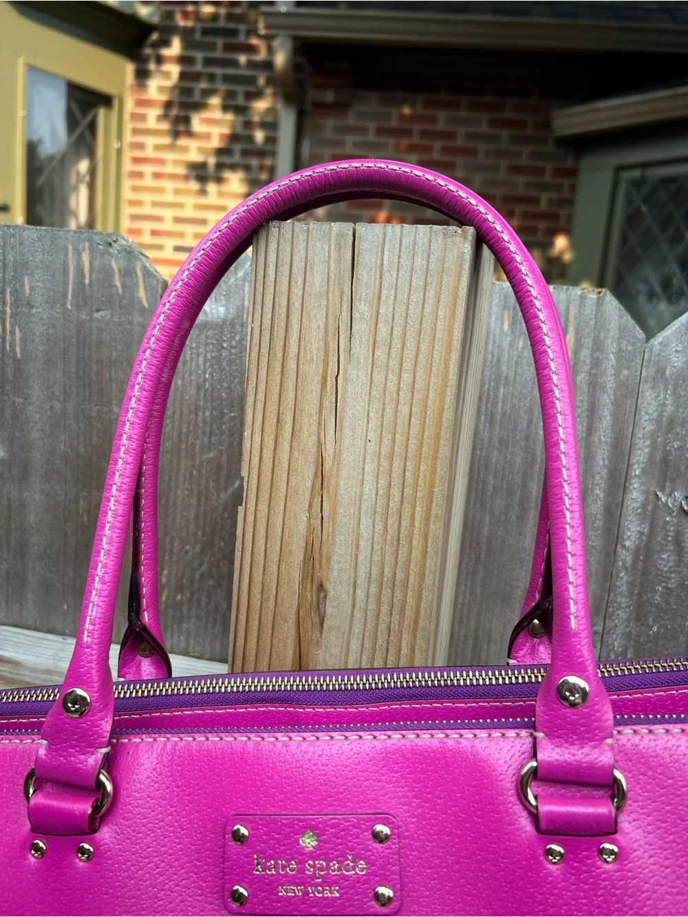 Kate Spade New York Magenta Pebbled Leather Satchel Gold Hardware Purple